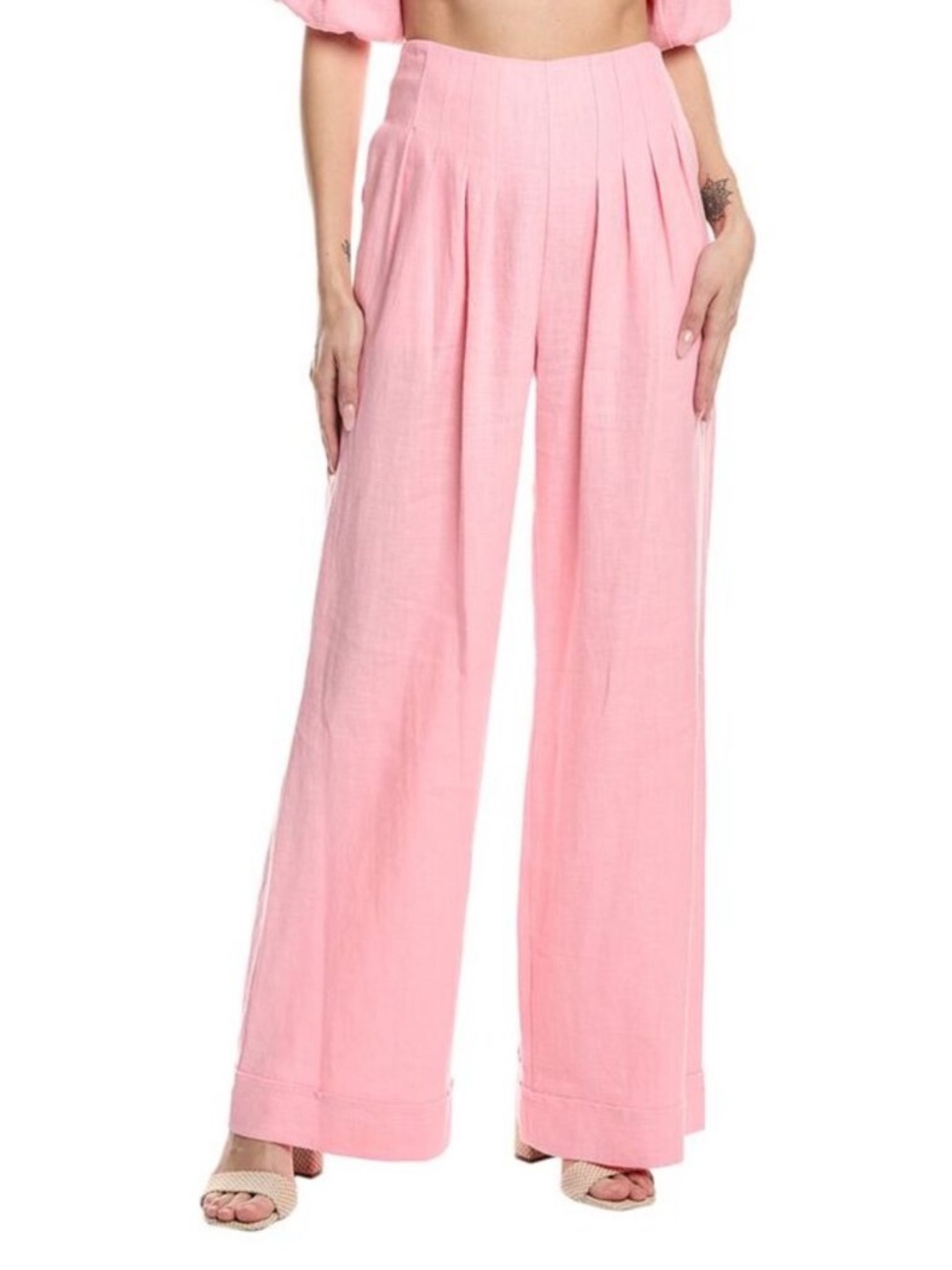 Ramy Brook Dalia Pant, Pink High Rise Wide Leg Trousers Pleated Sz 4